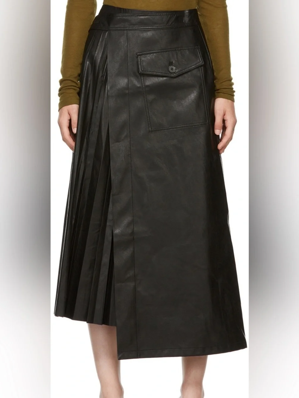 LVIR Black Faux Leather A-Line Skirt